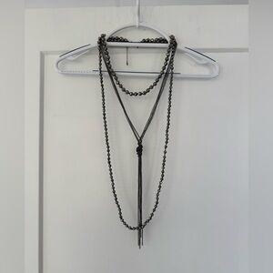 EXPRESS Elegant Black Beaded and Chains Long  Necklace